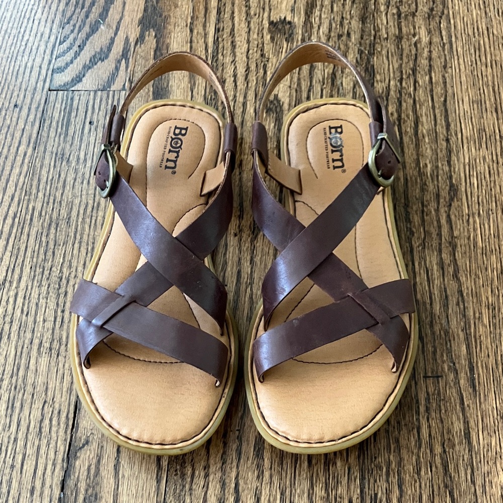 Born Dark Brown Leather Sandals with Ankle Strap